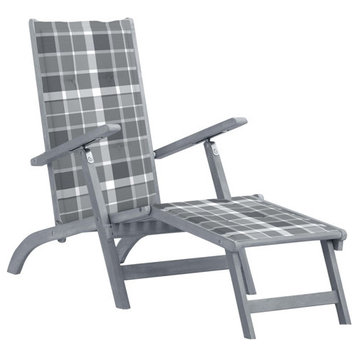 vidaXL Outdoor Chair Deck Chair with Footrest and Cushion Solid Wood Acacia