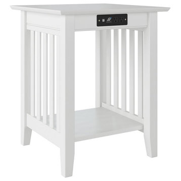 AFI Mission Solid Wood Printer Stand with Built-In Charger in White
