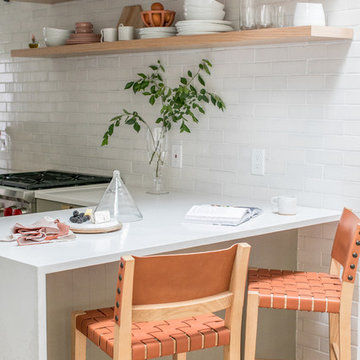 White Thin Brick Backsplash with Open Shelving