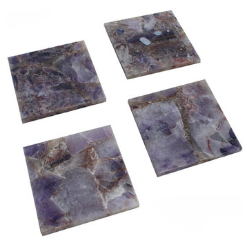 Agate Coaster Square Purple 4x4" Set Of 4
