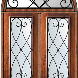 Prehung Transom Double Door 96 Mahogany Charleston 3/4 Lite - Front Doors