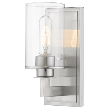 Savannah 1-Light Wall Sconce, Brushed Nickel With Clear Glass