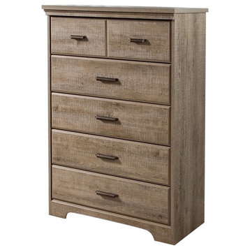 South Shore Versa 5 Drawer Wood Chest in Weathered Oak