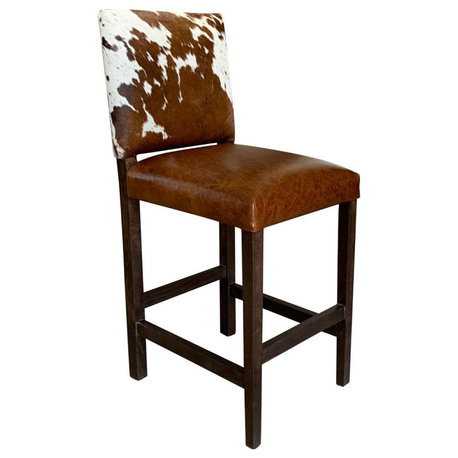 Modern Cowhide Counter Stool with Back, Set of 4