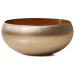 Serene Spaces Living - Gold-Brushed Textured Aluminum Decorative Bowl, 4"x8" - This medium-sized gold decorative bowl is the perfect accent to class up your home decor or retail displays. Its beautiful gold ridges catch and reflect light differently from different angles which result in an enhanced golden glisten; we love how this decorative bowl looks in a candle-lit setting. Or, use this bowl to spruce up your desk or mantel by arranging a bouquet of flowers, placing them in the bowl and creating the perfect low centerpiece for any occasion.