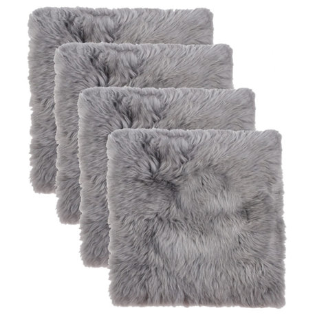 4-Pack New Zealand Sheepskin Chair Seat Pad 17"X17", Grey