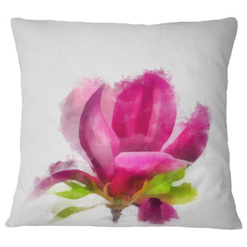 Full Bloom Pink Magnolia Flower Floral Throw Pillow, 18"x18"