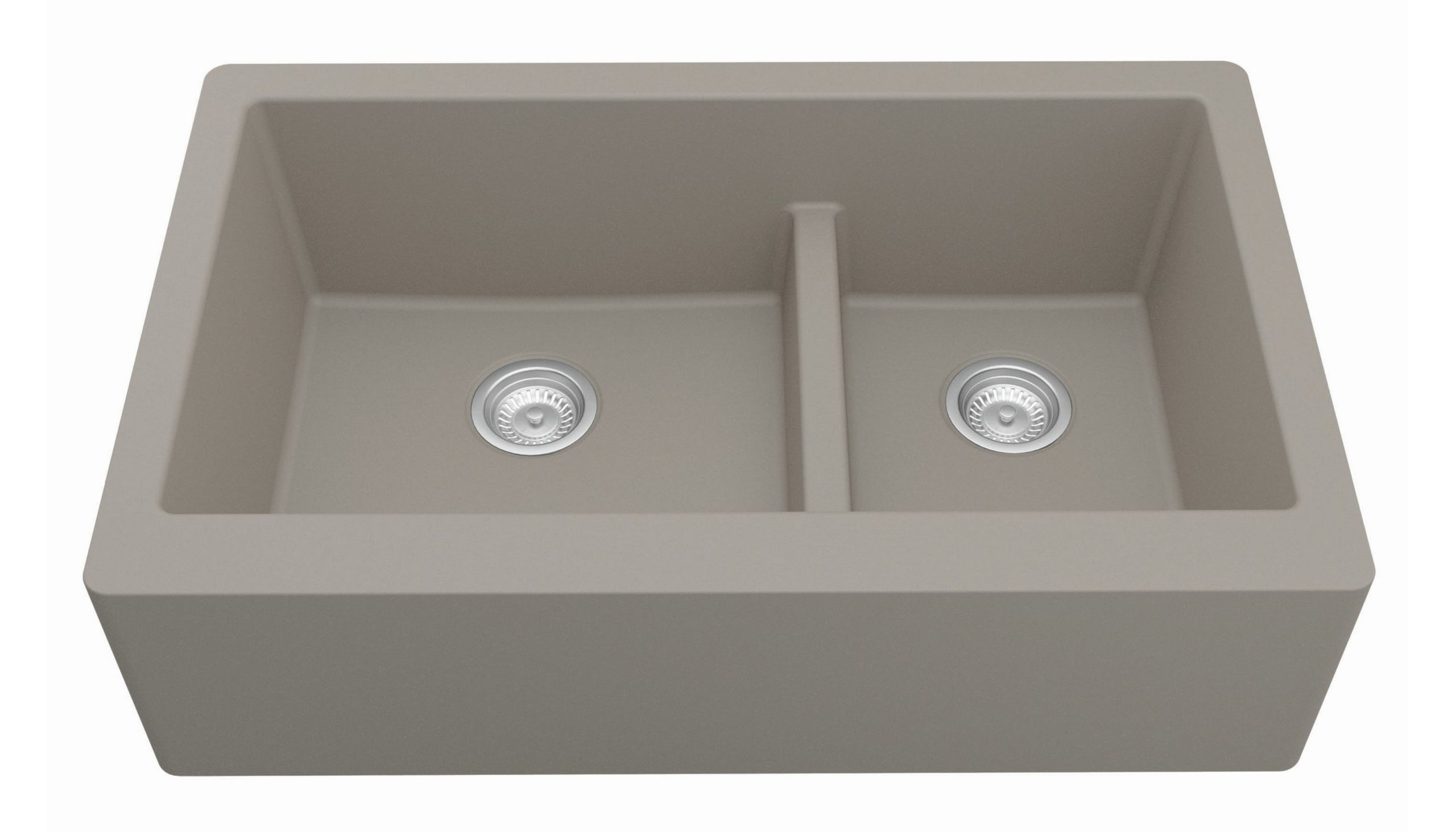 Karran Farmhouse/Apron-Front Quartz 34" Double Offset Bowl Sink, Concrete