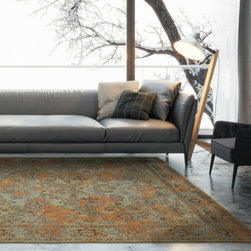 Fading World Agra Sur Rugs 8943 in Light Blue Orange - Rugs