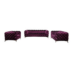 Glitz 3-Piece Fabric Sofa Set, Purple