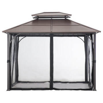 Sunjoy 10 ft. x 12 ft. Black and Brown Steel Gazebo with 2-tier Hip Roof...