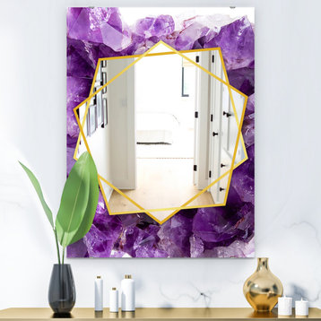 Designart Purple Amethyst Modern Frameless Contemporary Wall Mirror, 28x40