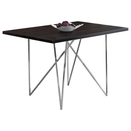 Dining Table, 48" Rectangular, Small, Kitchen, Dining Room, Metal, Brown, Chrome