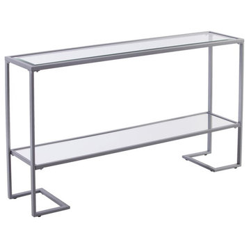 Maklaine Contemporary Tempered Glass Console Table in Silver Finish