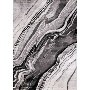 Chase Collection Gray White Black Rock Profile Rug, 5'3"x7'7"