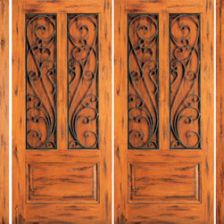 Front Prehung Double Door with Two Sidelites, Knotty Alder 3-Panel - Front Doors