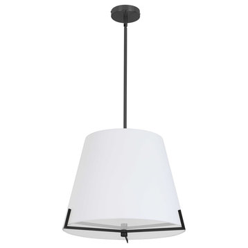 PST-184P-MB-WH 4 Light Incandescent Pendant Matte Black with White Fabric shade