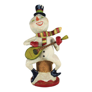 Christmas Strumming Snowman - One Figurine 9.75 Inches - Banjo Singing - 43021 - Polyresin - Off-White