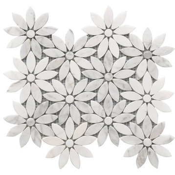 Daisy White Stone Marble Mosaic Tile, Sample