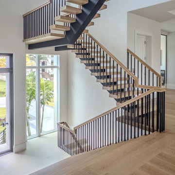 White oak Stairs - Black metal balusters