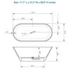 ADM Oval Freestanding Bathtub, White, 70.7", Matte White