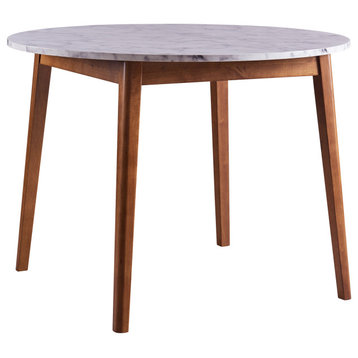 Round Marble-Look Dining Table, Marble/Walnut