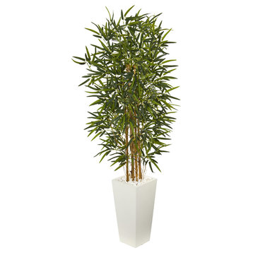 5.5" Bamboo Artificial Tree, White Tower Planter