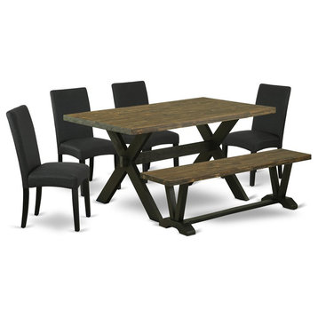 East West Furniture X-Style 6-piece Wood Dining Table Set in Jacobean/Black
