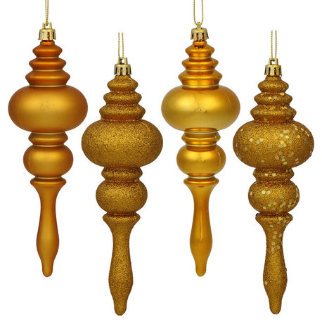 Vickerman 7" Finial 4 Finish Assorted, Set of 8, Antique Gold