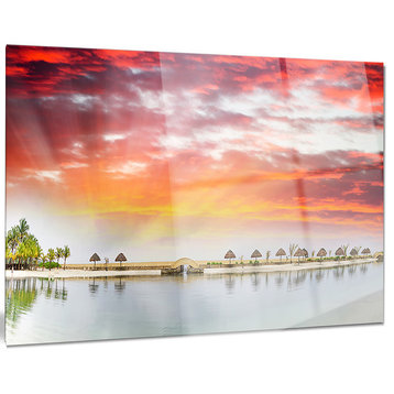 "Roatan Beach Sunset Panorama" Photo Metal Wall Art, 28"x12"