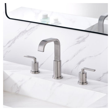 Luxier WSP03-T 2-Handle Widespread Bathroom Faucet with Drain, Brushed Nickel
