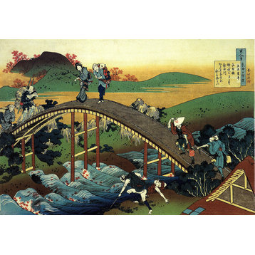 Travellers On The Bridge Near The Waterfall Of Ono by Katsushika Hokusai, art pr