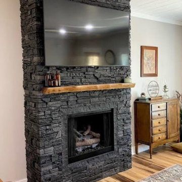 Iron Ore Stacked Stone Home Fireplace Design