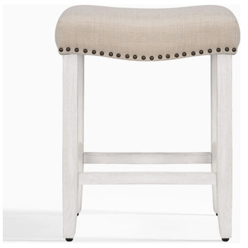 WestinTrends 24" Upholstered Saddle Seat Counter Stool, Backless Bar Stool, Beige