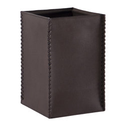 Pfeifer Studio - Leather Lacing Waste Bin, Brown - Wastebaskets