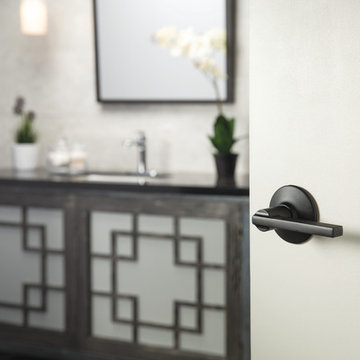 Contemporary Bathroom Accessorized with Schlage Latitude Lever in Matte Black