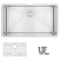 STYLISH 30" Single Bowl 16 Gauge Stainless Steel Kitchen Sink With Grid