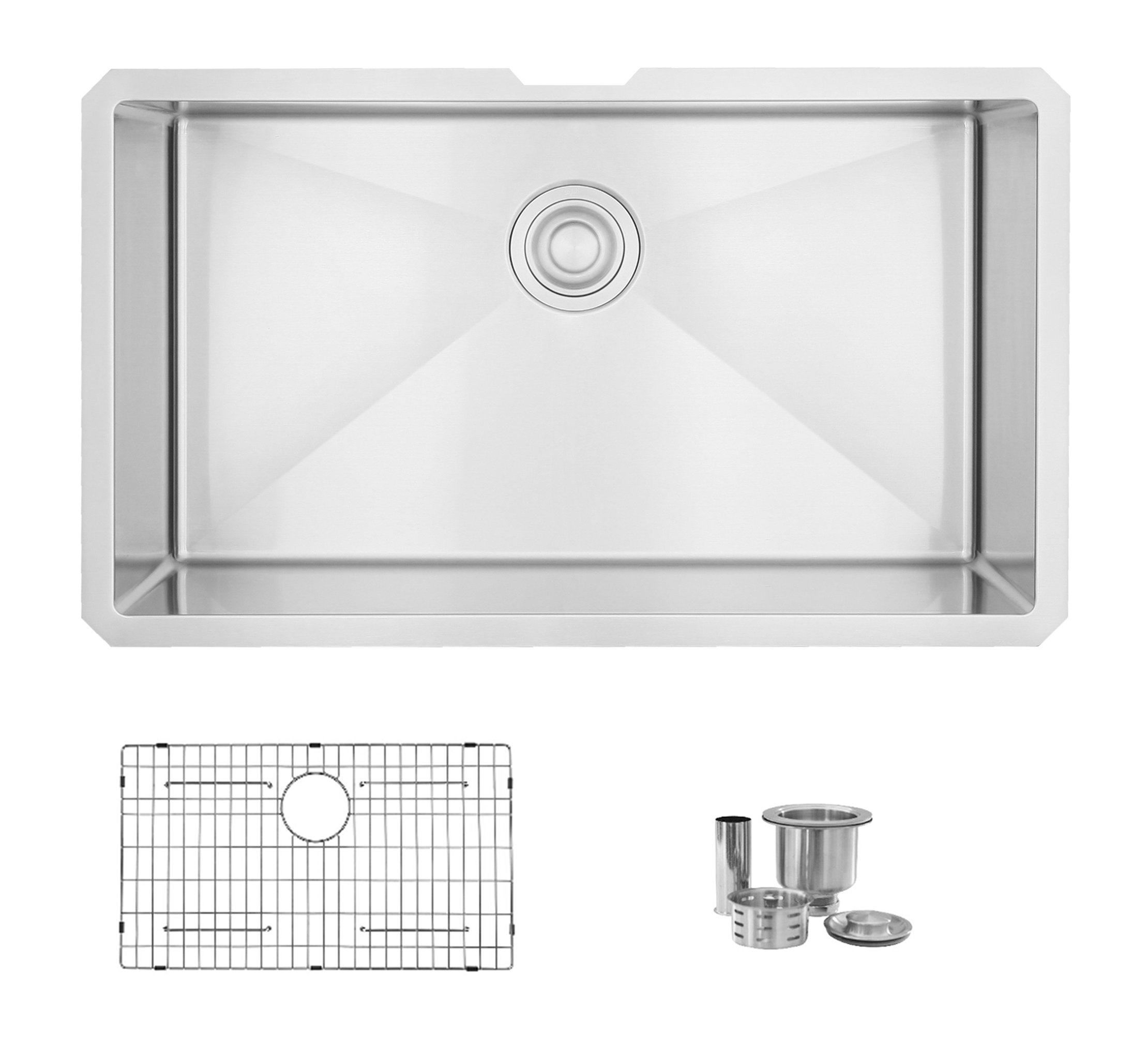 STYLISH 30" Single Bowl 16 Gauge Stainless Steel Kitchen Sink With Grid