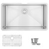 STYLISH 30" Single Bowl 16G Stainless Steel Kitchen Sink With Grid