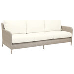 Sunset West Outdoor Furniture - Manhattan Sofa With Cushions, Linen Canvas With Self Welt - The Manhattan Sofa from Sunset West incorporates organic curves and sleek lines for a transitional take on outdoor living. Featuring a mid-rise back, its elegantly curved frame is expertly wrapped in all-weather premium resin wicker in Dove Grey.