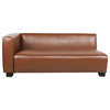 Minkler Contemporary Faux Leather 3 Seater Sofa With Chaise Lounge, Cognac/Dark Walnut