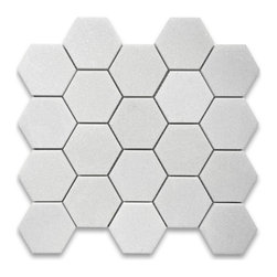 Stone Center Corp - Thassos White Marble Hexagon Mosaic Tile 3 inch Polished, 1 sheet - Wall And Floor Tile