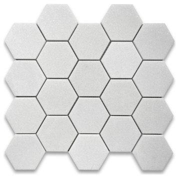 Thassos White Marble Hexagon Mosaic Tile 3 inch Polished, 1 sheet