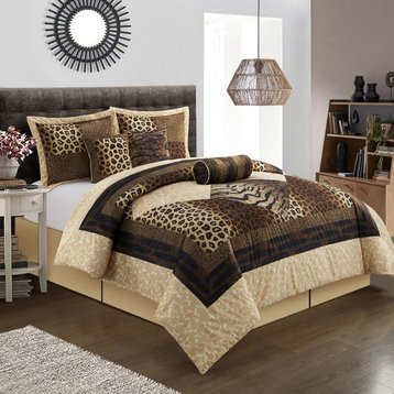 Tucson Leopard Print 7-Piece Bedding Comforter Set, Brown, California King