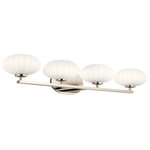 Kichler - Kichler Pim 4-LT Bath Light 55026PN - Polished Nickel - The Pim™ 34in. 4 light vanity light features a nostalgic mid century modern design in Polished Nickel and rounded shaped satin etched cased opal glass. A perfect addition in several aesthetic environments including contemporary and transitional.