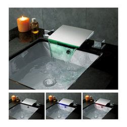 Contemporary Color Changing LED Waterfall Widespread Bathroom Sink Faucet T8012F - Bathroom Sink Faucets