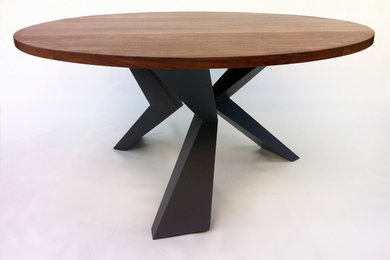 Modern 60" Round Bird Leg Dining Table Seats 8  - Solid Walnut with Steel Legs