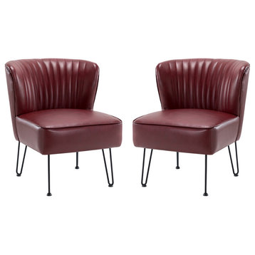 Upholstered Accent Side Chair With Tufted Back Set of 2, Burgundy
