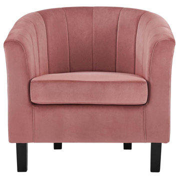 Accent Chair, Chesterfield Style With Velvet Seat & Channel Backrest, Dusty Rose
