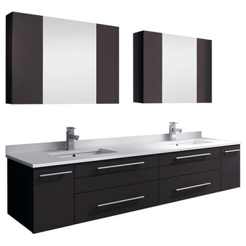 Lucera Wall Hung Double Undermount Sink Vanity, Medicine Cabinets, Espresso, 72"